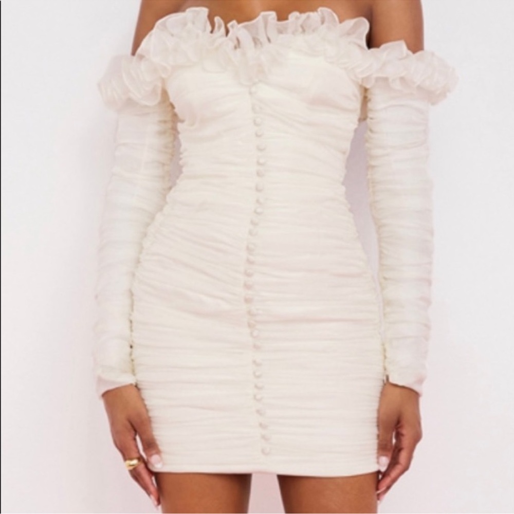 NWT- House of CB Astrid Chiffon Strapless Ruffle Dress